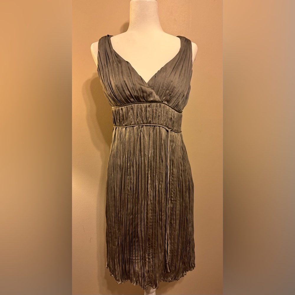 Banana Republic Silver Sheath Dress V-Neck Ruched